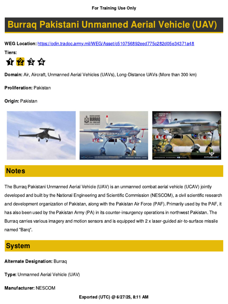 Burraq Pakistani Unmanned Aerial Vehicle (UAV) : Notes | PDF