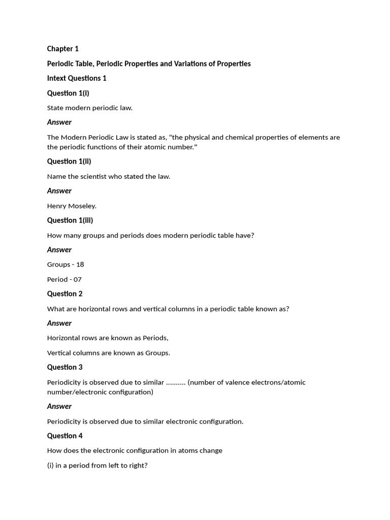 Chemistry Notes Periodic | PDF | Periodic Table | Chemical Elements