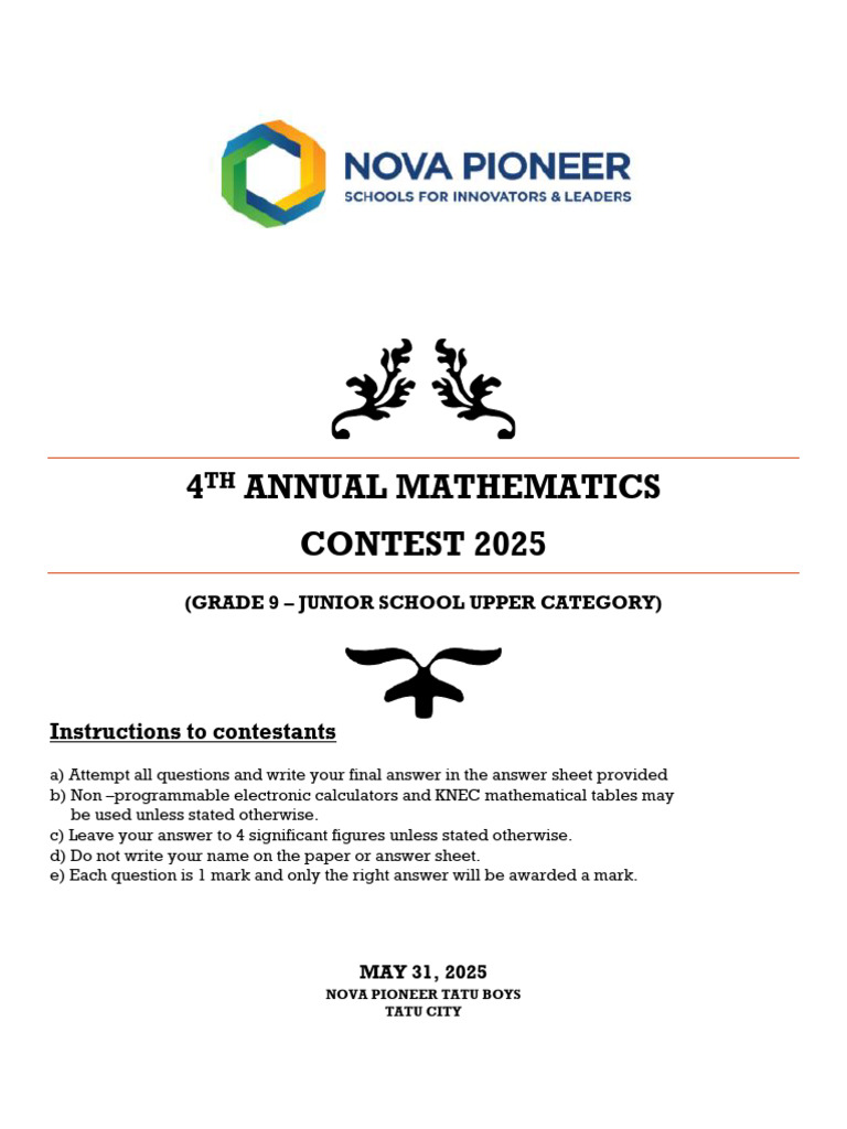 Grade 9 Math Contest 2025 Questions | PDF | Elementary Mathematics ...