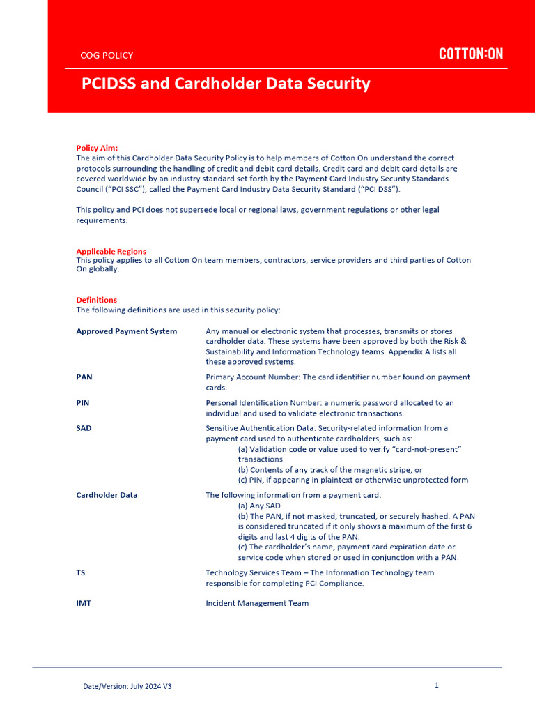 PCIDSS & Cardholder Data Security Policy (30 - 19) | PDF | Payment Card ...