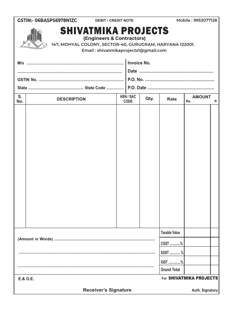Invoice Template for Engineers & Contractors | PDF | Taxation | Taxes