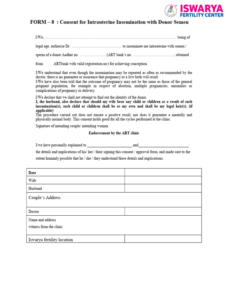 IUI Consent Form for Donor Semen | PDF