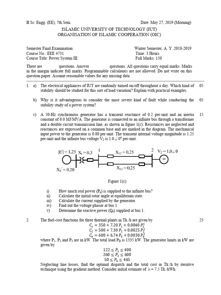Power System III Exam Questions | PDF | Damping | Stability Theory
