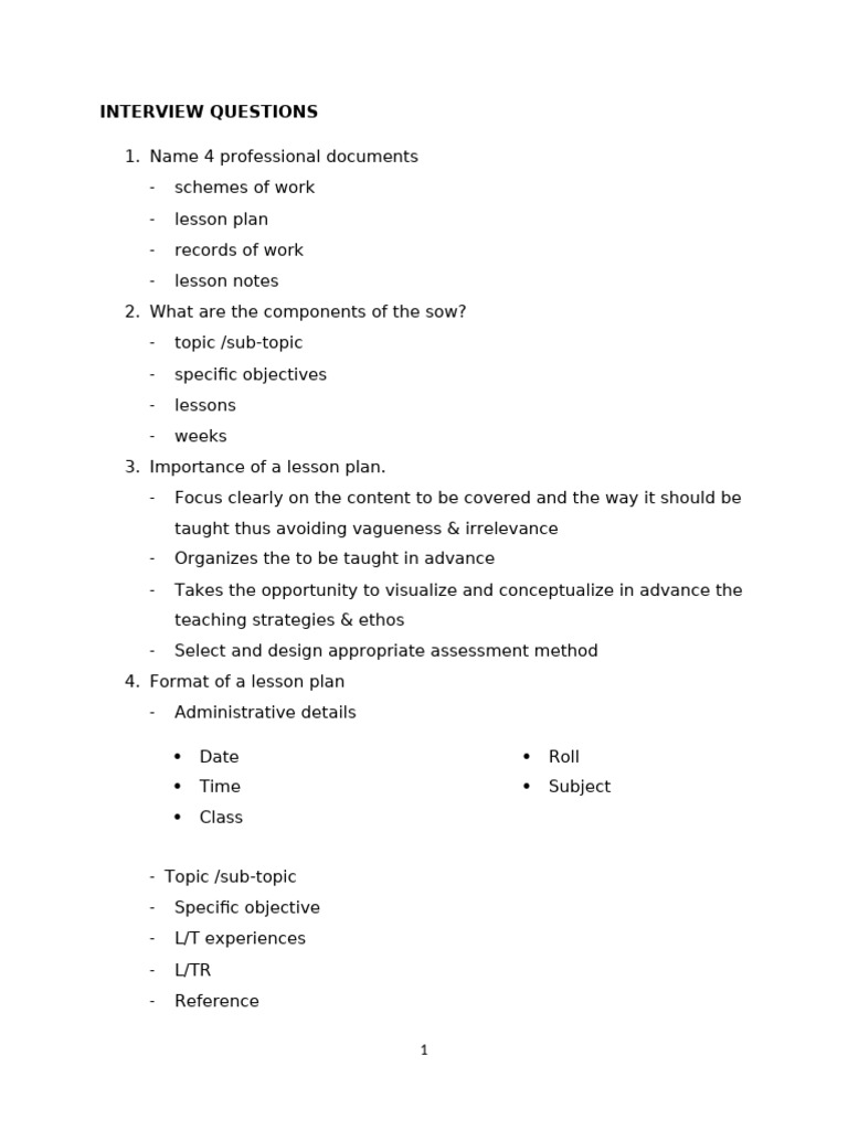 Interview Questions | PDF | Lesson Plan | Teachers