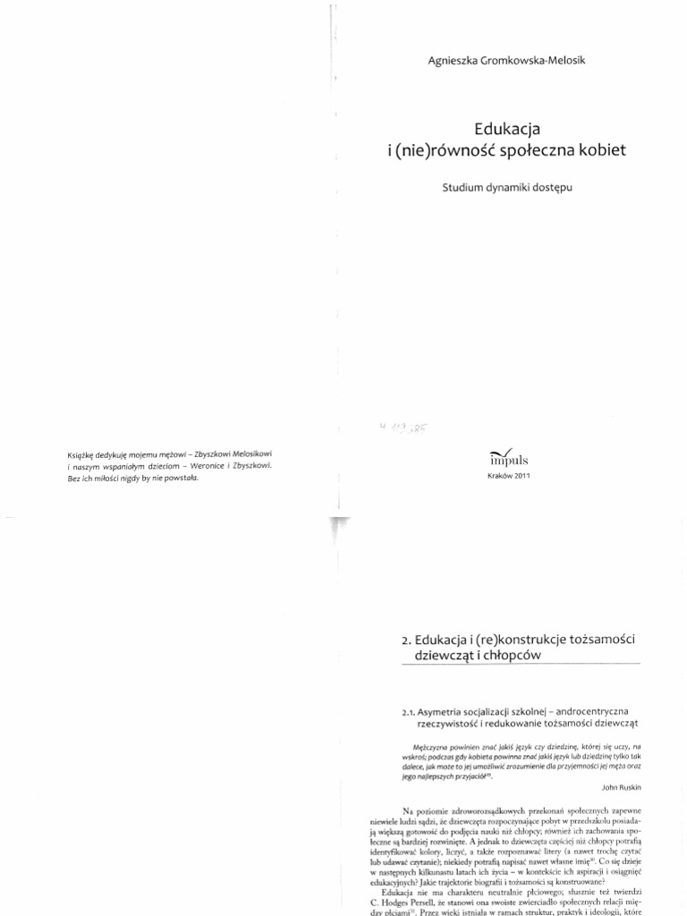 Gromkowska-Melosik Edukacja I Rekonstrukcje Tozsamosci Dziewczat I ...