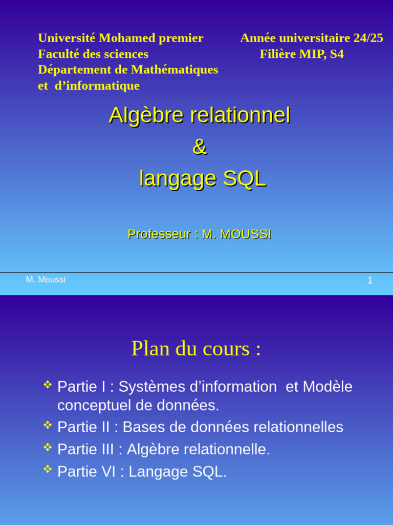 Cours d'Algèbre Relationnelle et SQL | PDF | Bases de données | Données