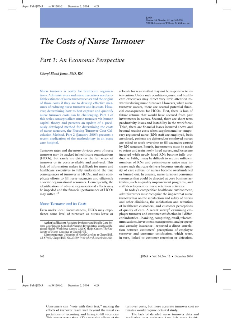 Cost of Nurse Turnover | PDF | Turnover (Employment) | Human Capital