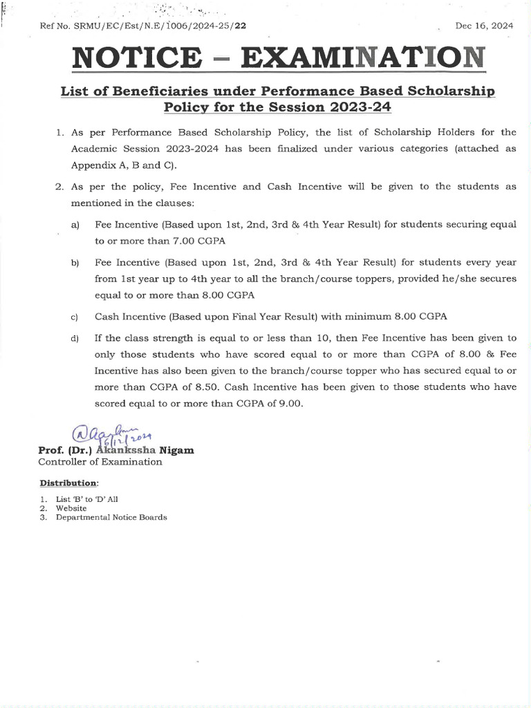 Notice 22 List of Beneficiaries Under Performance 301224035728 | PDF