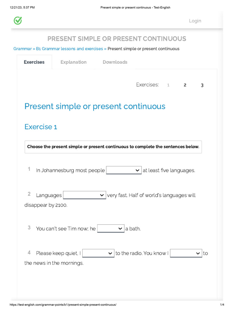 Present Simple vs Continuous Test | PDF