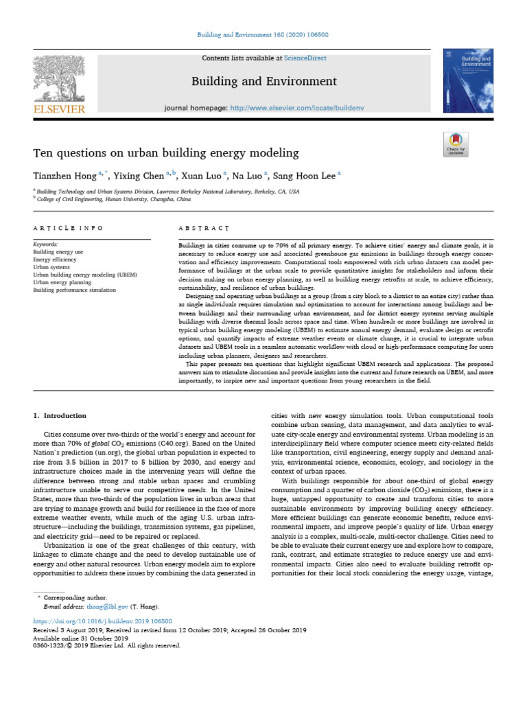 Ten Key Questions on Urban Energy Modeling | PDF | Simulation | Energy ...