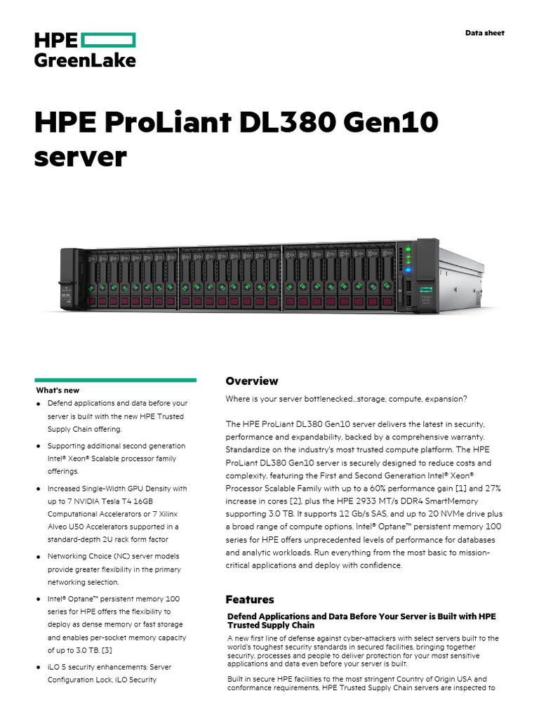 HPE ProLiant DL380 Gen10 Server Data Sheet-PSN1010026818NZEN | PDF ...