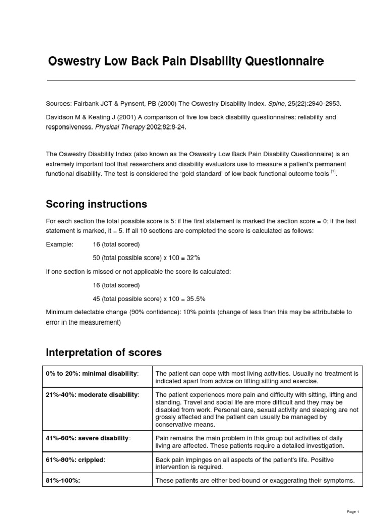 Oswestry Low Back Disability Questionnaire PDF