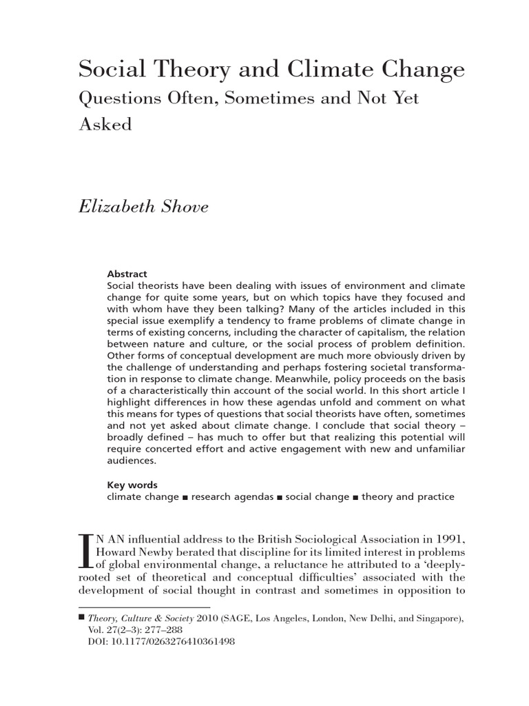 Shove 2010 Social Theory and Climate Change | PDF | Theory | Science