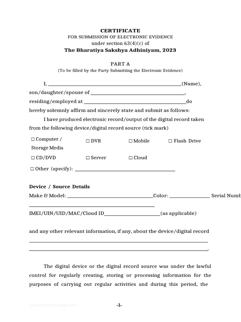 Certificate for Electronic Evidence Submission | PDF | Computer Science ...
