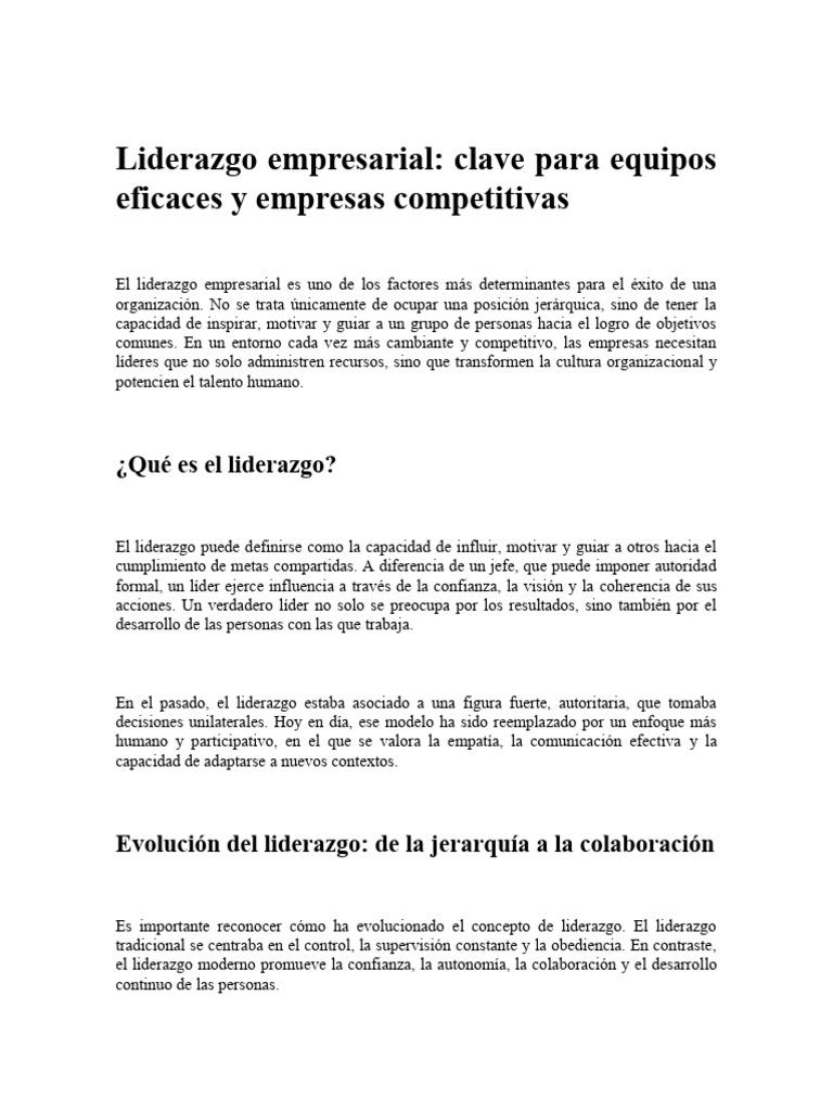 Liderazgo empresarial para equipos eficaces | PDF | Liderazgo | Cognición