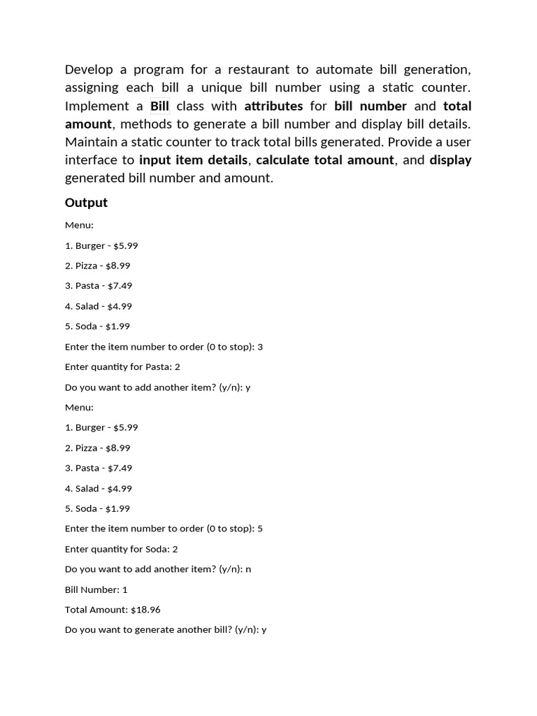 Restaurant Bill and Cart Automation | PDF | Namespace | Constructor ...
