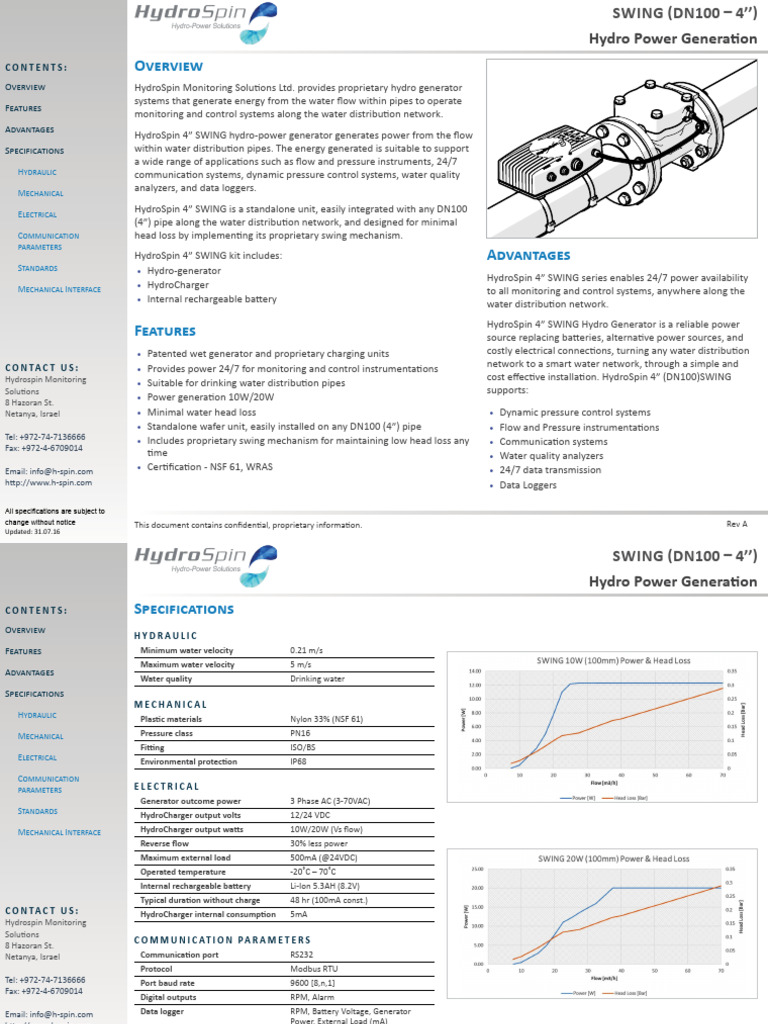 Swing 4 Datasheet Metric 160728 | PDF | Electric Generator | Water