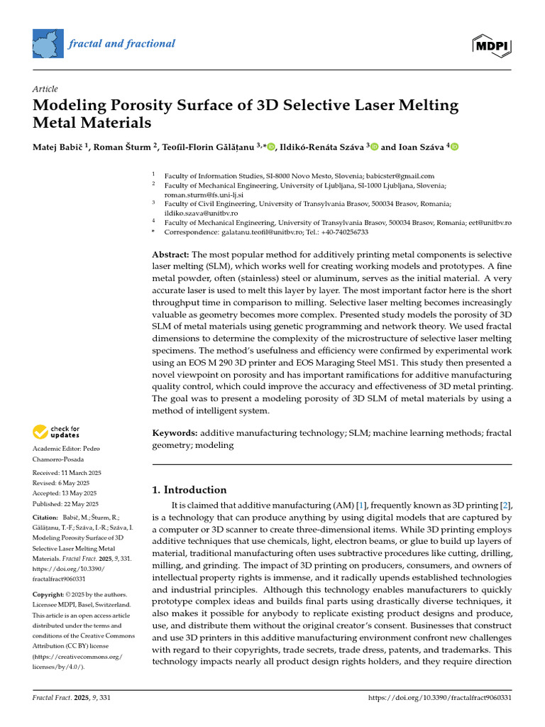 Modeling Porosity Surface of 3D Selective Laser Melting Metal Materials ...