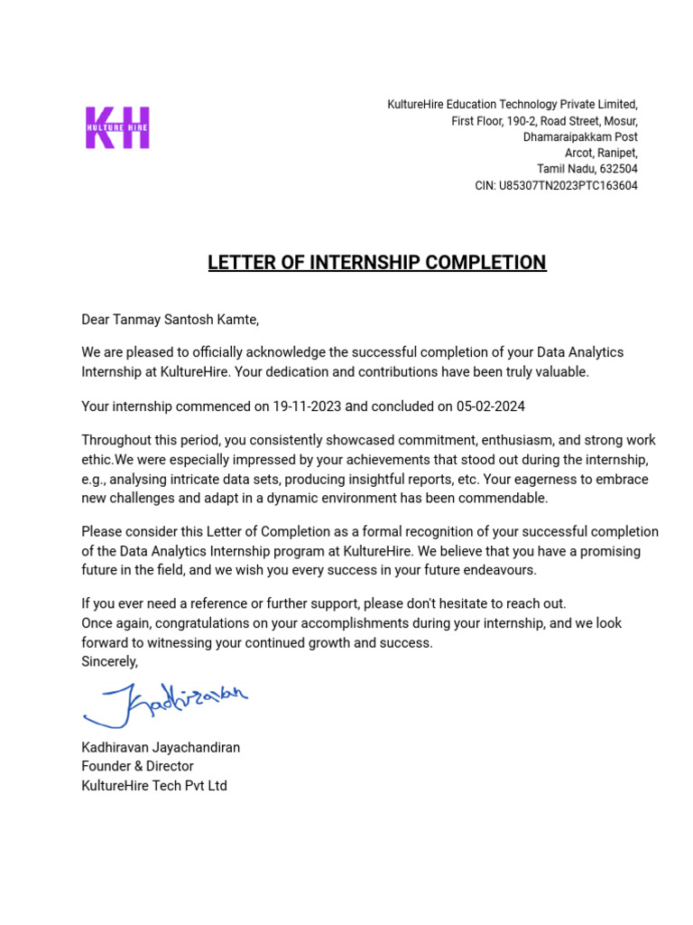 Internship Completion: Data Analyst | PDF