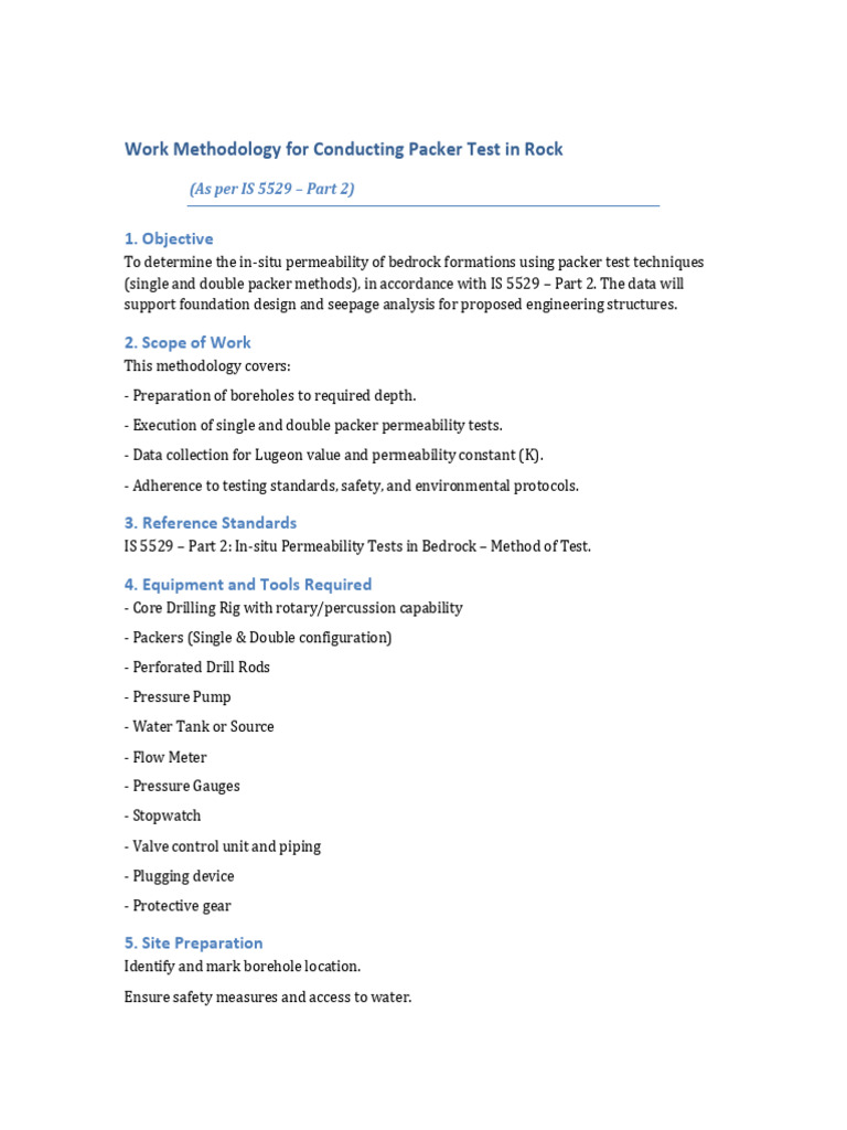 Packer Testing Methodology for Bedrock | PDF | Borehole | Oil Well