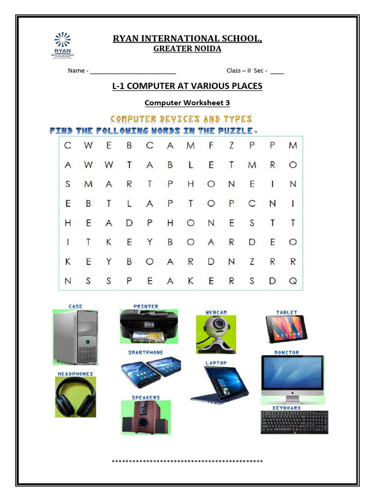 Computer Worksheet for Class II | PDF