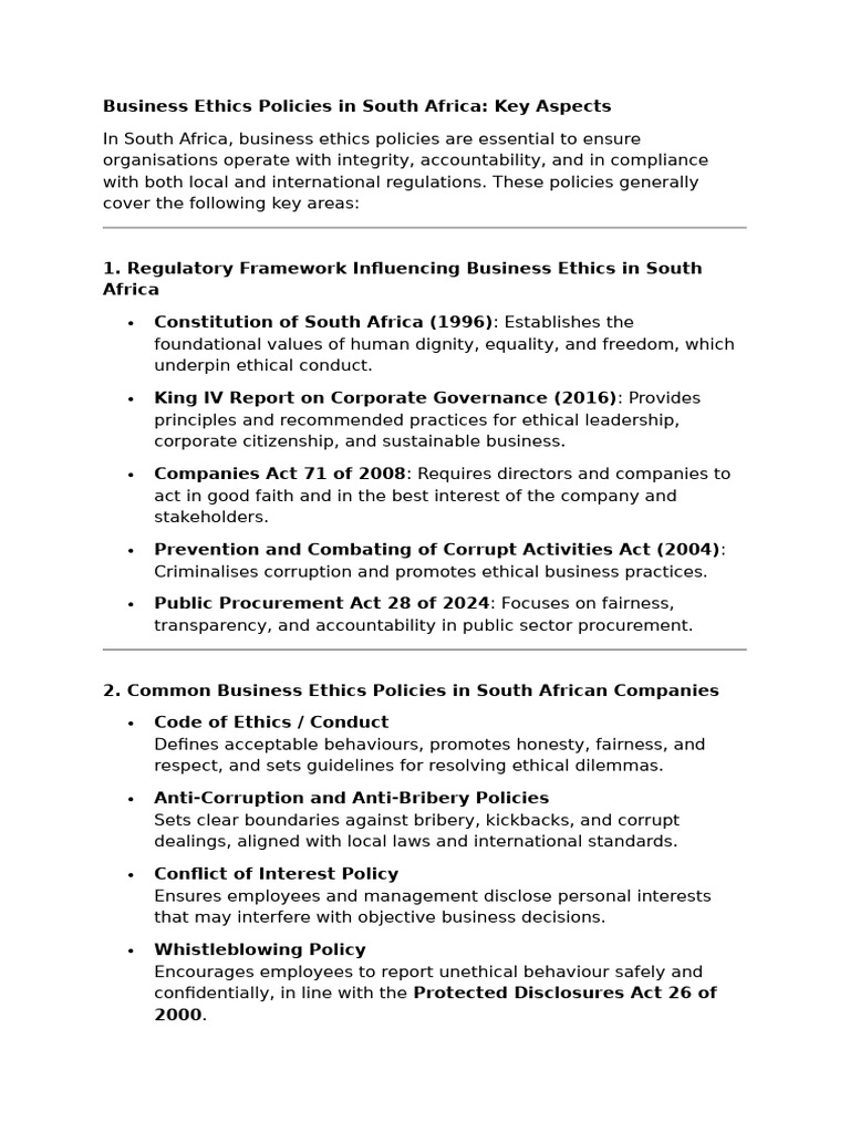 Whistleblowing Policies in South Africa | PDF | Business Ethics ...