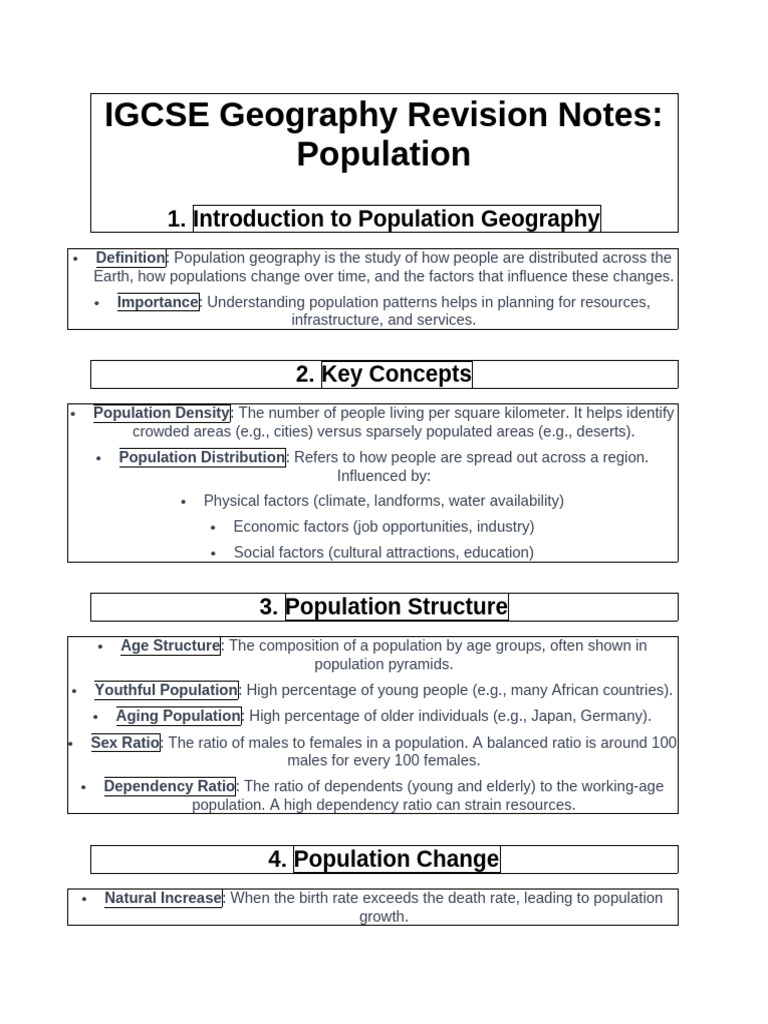 IGCSE Population Geography Overview | PDF | Birth Rate | Population