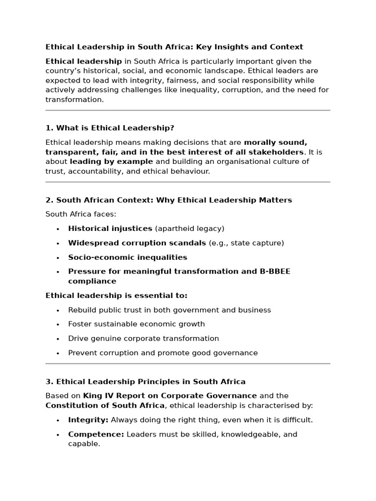 Ethical Leadership in South Africa | PDF | Leadership | Governance