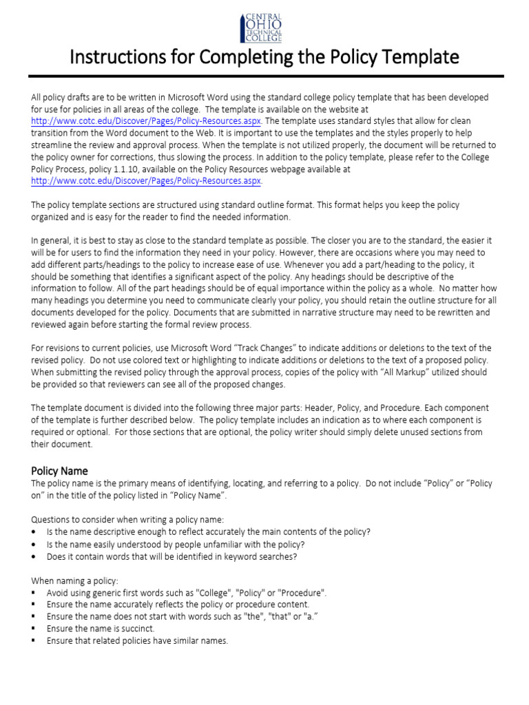 Policy Template Completion Guide | PDF | Policy | Microsoft Word