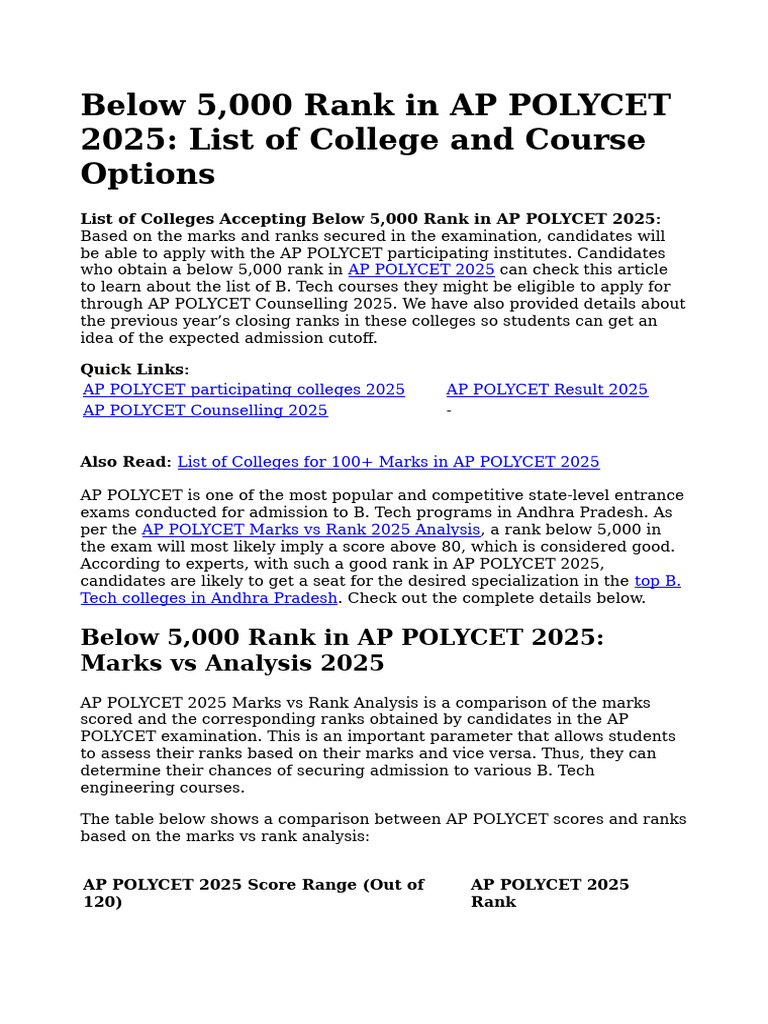 Colleges for Below 5,000 Rank in AP POLYCET 2025 | PDF | University And ...