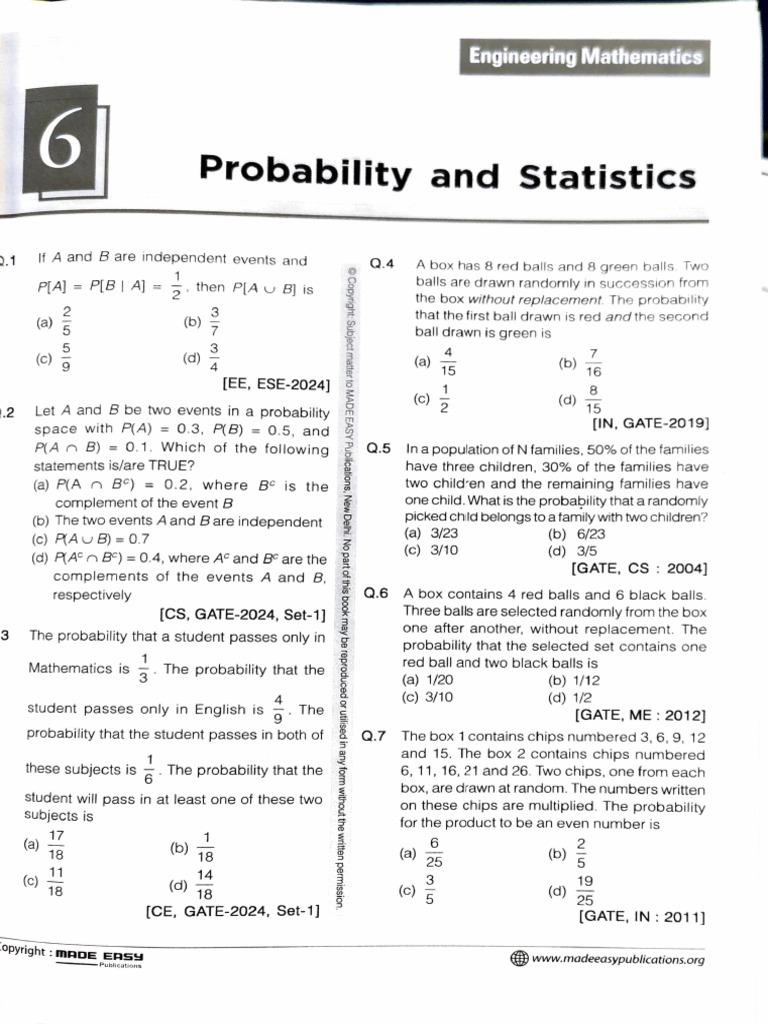 Probability Questions for GATE Exam | PDF | Odds | Random Variable