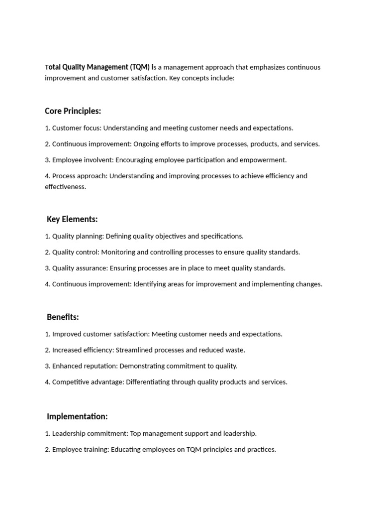 Understanding Total Quality Management (TQM) | PDF