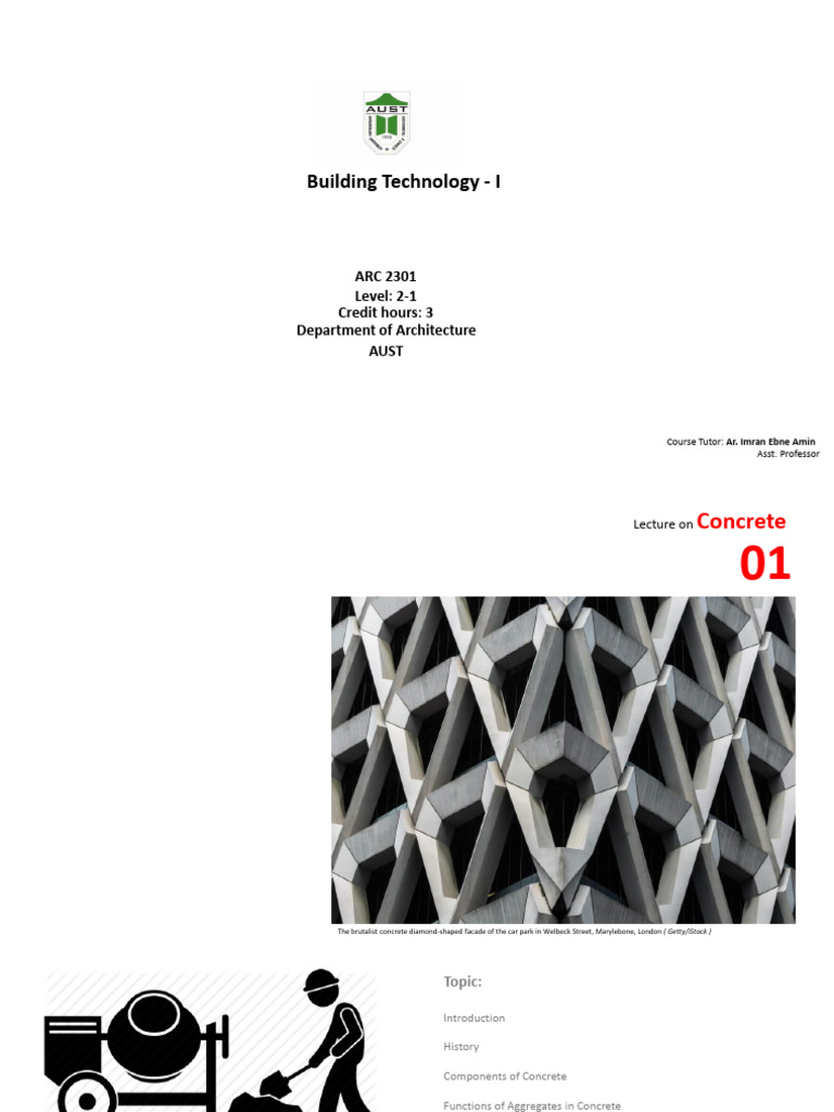 Building Technology-I - Lecture Concrete | PDF | Concrete | Lime (Material)
