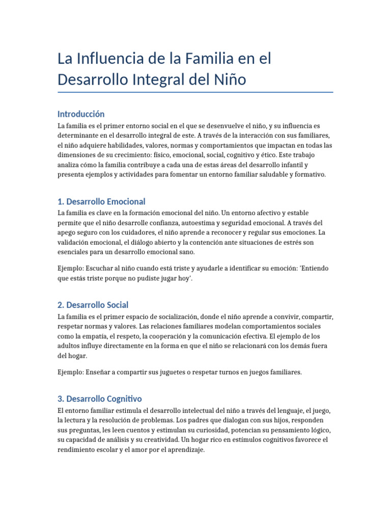 Influencia Familiar en el Desarrollo Infantil | PDF | Las emociones ...
