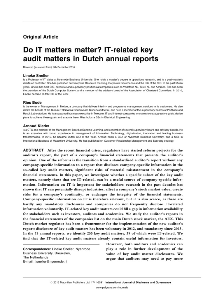 IT Key Audit Matters in Dutch Reports | PDF | Auditor's Report | Audit