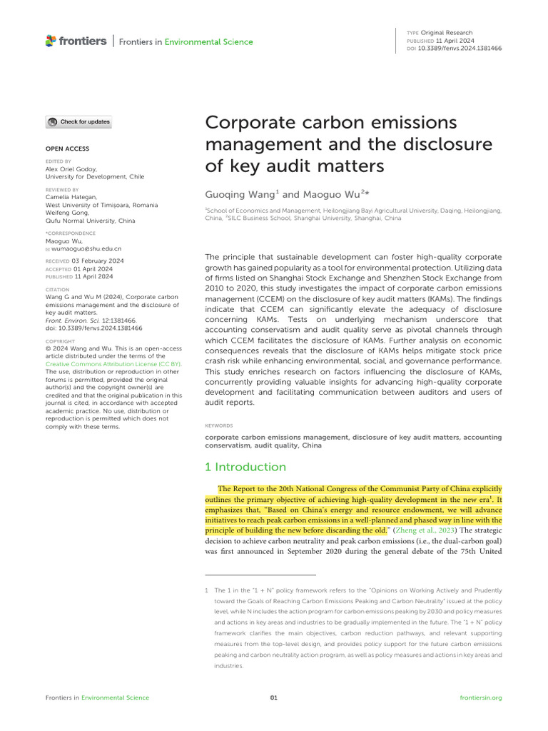 Corporate Carbon Emissions and Audit Disclosure | PDF | Audit | Auditor ...