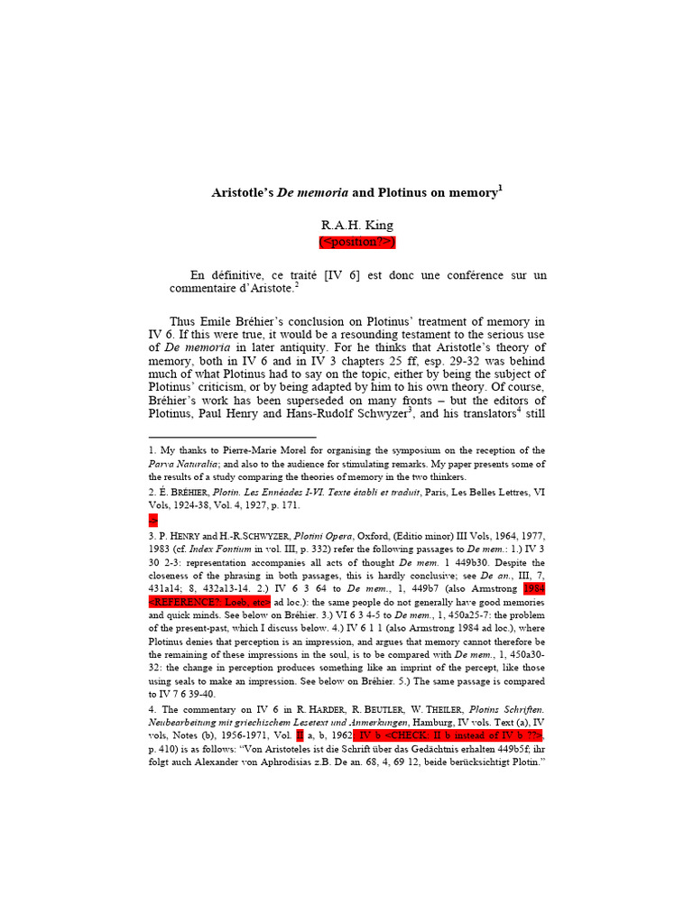 Aristotle And Plotinus On Memory Theory Pdf Reason Aristotle
