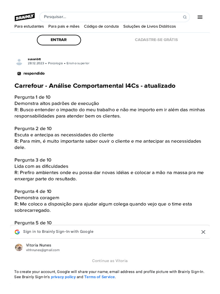 Análise Comportamental I4Cs do Carrefour | PDF | Psicologia | Educação ...