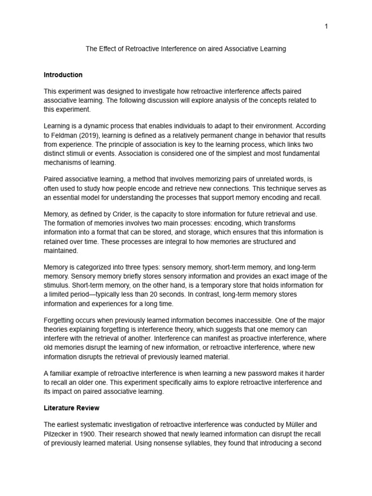 Retroactive Interference in Learning | PDF | Memory | Recall (Memory)