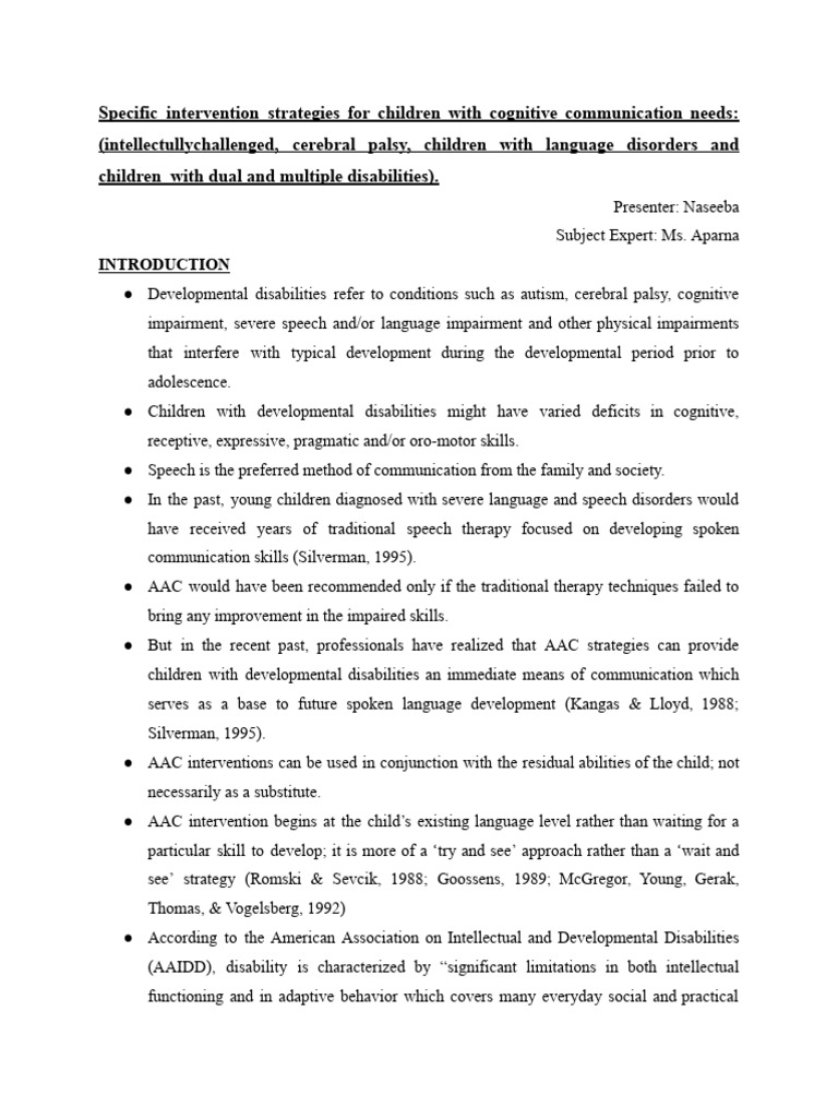 Specific Intervention Strategies for Children With Cognitive ...