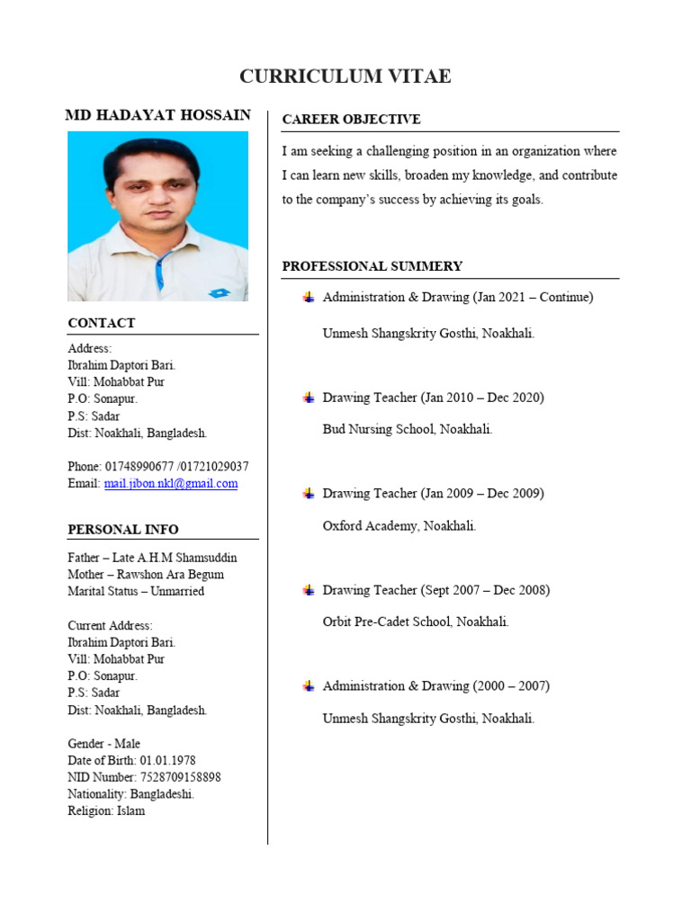 MD Hadayat Hossain CV and Profile | PDF | Bangladesh