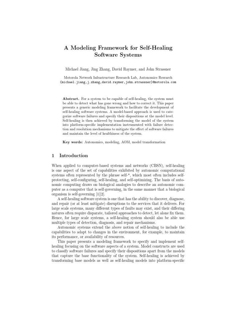 Self-Healing Software Systems Framework | PDF | System | Fault Tolerance