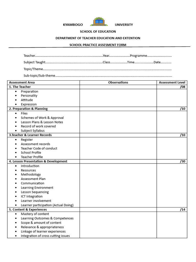 Kyambogo University Teacher Assessment Form | PDF | Educational ...