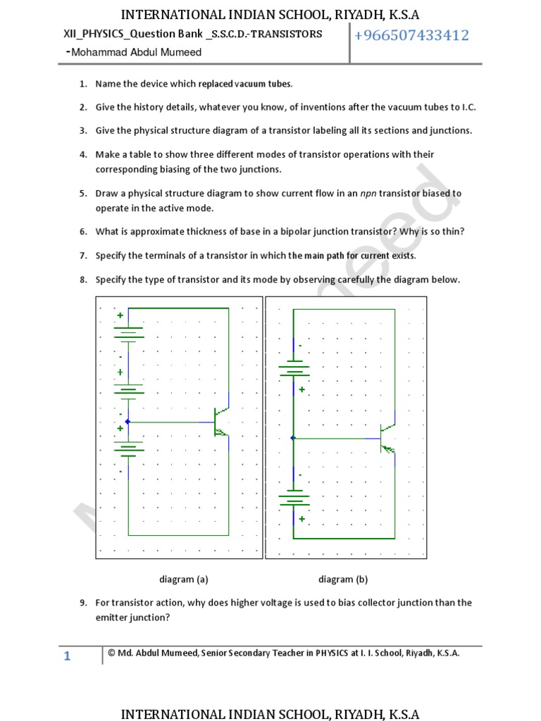 Transistor Question Bank PDF Bipolar Junction Transistor Transistor