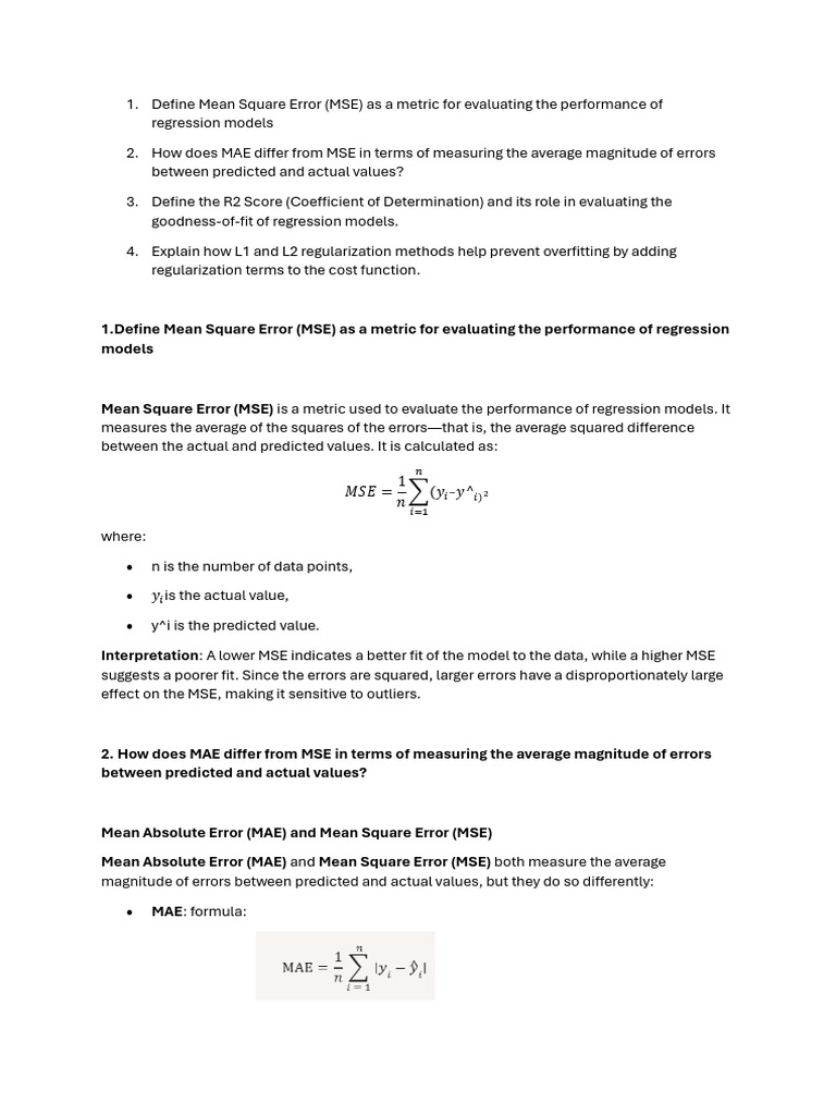 Defining Mean Square Error (MSE) | PDF | Mean Squared Error ...