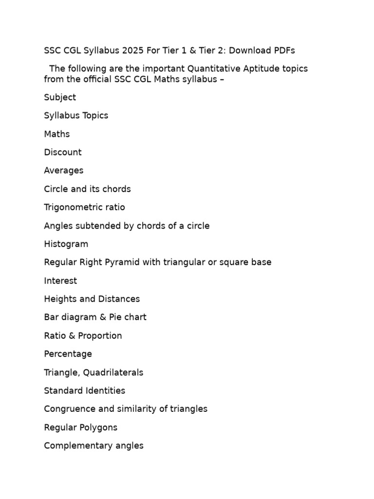 SSC CGL 2025 Syllabus Overview | PDF | Cost Of Living | Sampling ...
