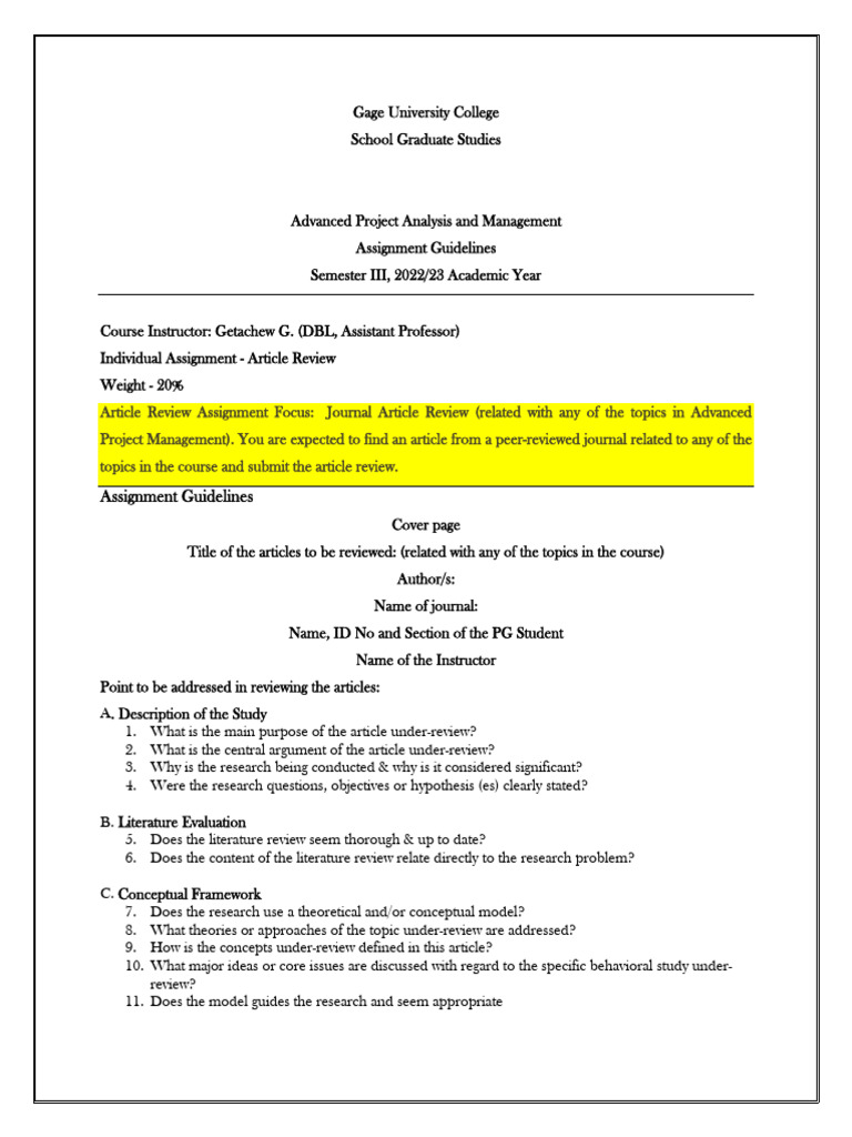 MBA Article Review Guidelines | PDF | Evaluation | Methodology