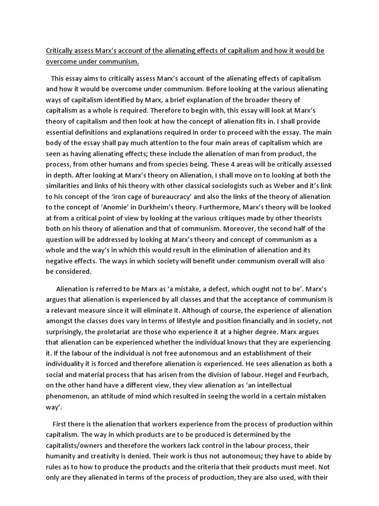 Alienation thesis statement examples image