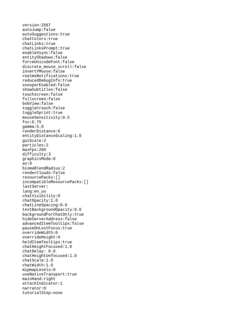 Minecraft Game Settings Configuration | PDF