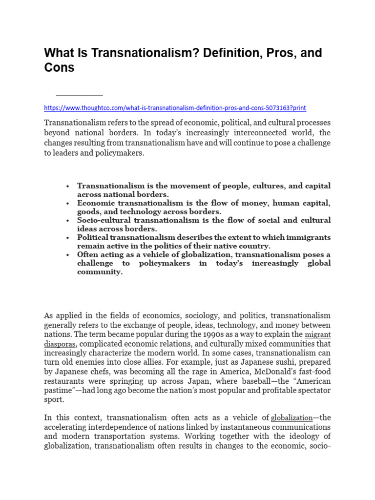 Understanding Transnationalism: Definition and Impact | PDF ...